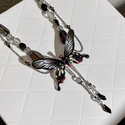 Midnight Butterfly Necklace — Y2K Gothic Fairycore Statement Necklace