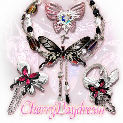 Butterfly Crystal Ring — Y2K Fairycore Gothic Statement Ring