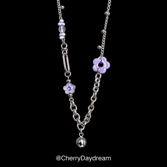 Purple Flower Beaded Chain Necklace
