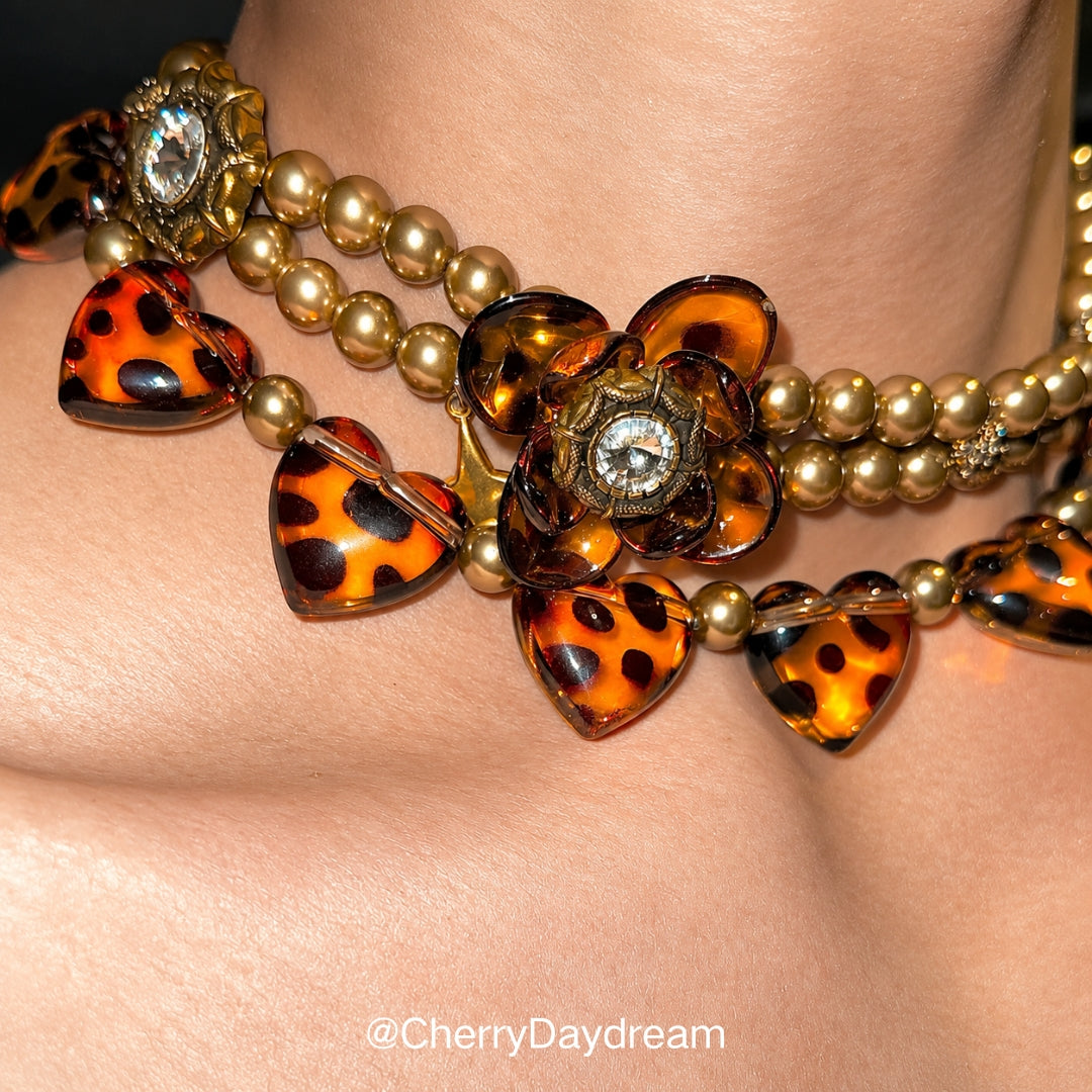 Tortoiseshell Heart & Pearl Layered Necklace Set