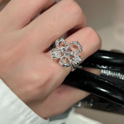 Pink Crystal Flower Ring — Y2K Fairycore Statement Ring