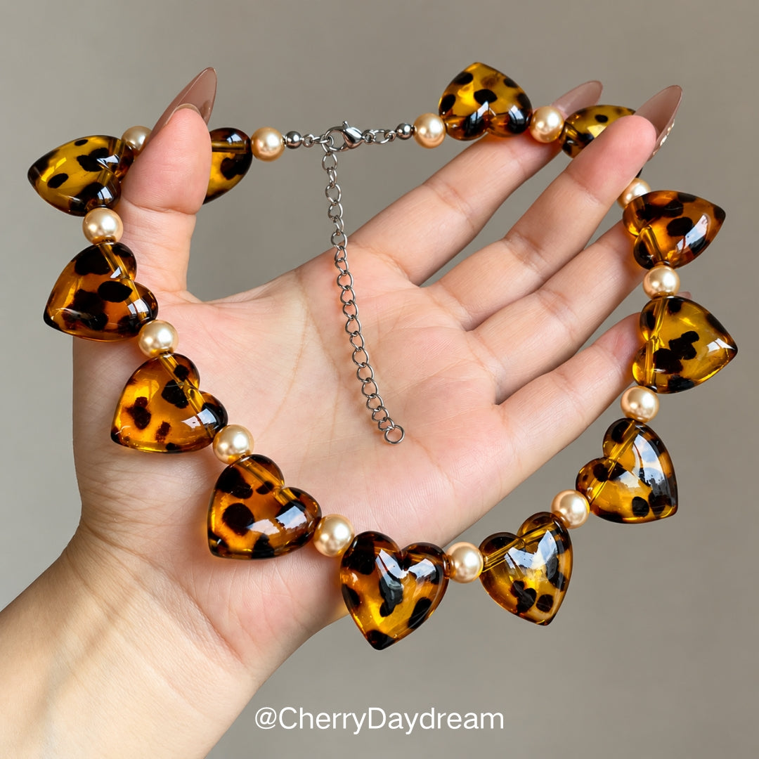 Tortoiseshell Heart & Pearl Layered Necklace Set
