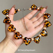 Tortoiseshell Heart & Pearl Layered Necklace Set