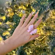 Bow Square Crystal Ring — Y2K Coquette 3D Printed Statement Ring