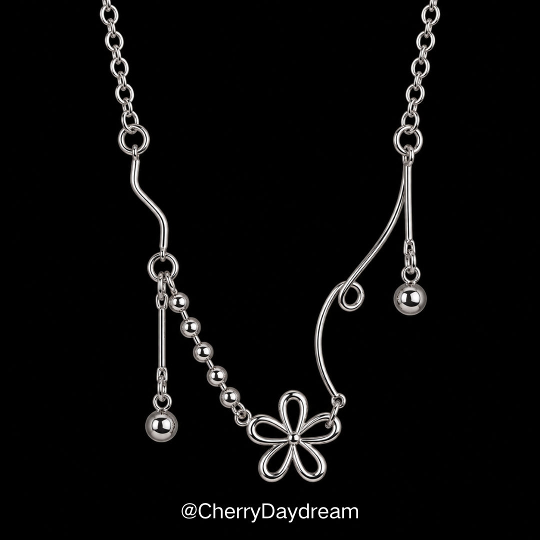 Silver Flower Charm Necklace — Minimalist Layered Chain Jewelry
