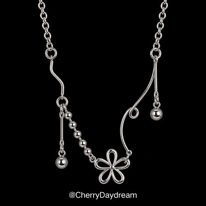Silver Flower Charm Necklace — Minimalist Layered Chain Jewelry