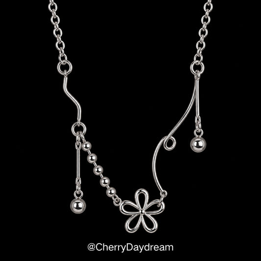 Silver Flower Charm Necklace — Minimalist Layered Chain Jewelry