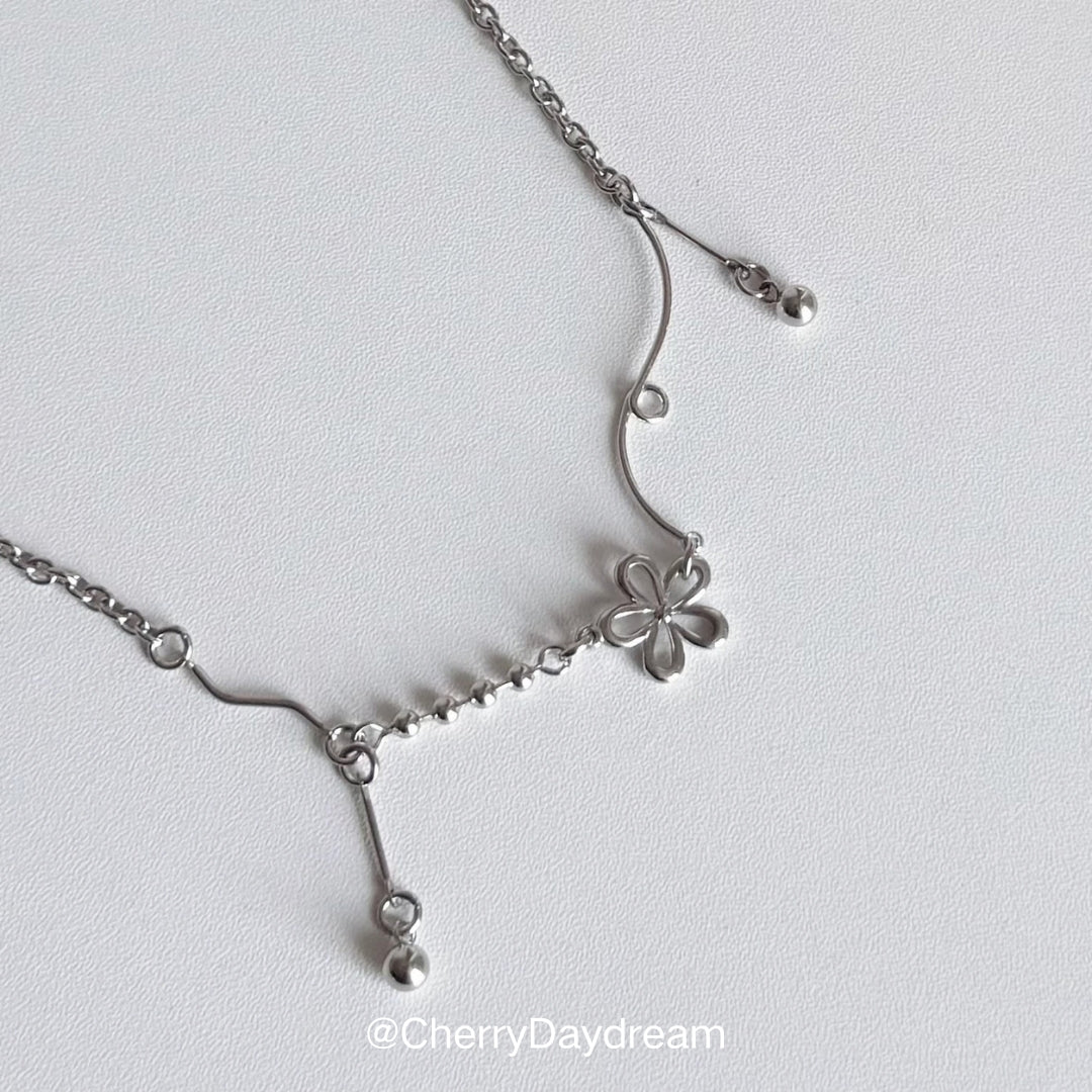 Silver Flower Charm Necklace — Minimalist Layered Chain Jewelry