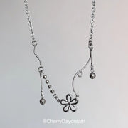 Silver Flower Charm Necklace — Minimalist Layered Chain Jewelry