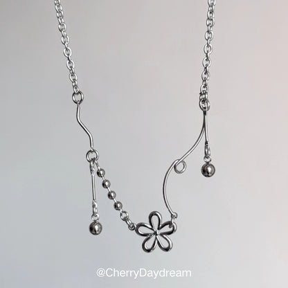 Silver Flower Charm Necklace — Minimalist Layered Chain Jewelry