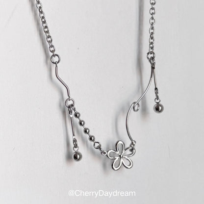 Silver Flower Charm Necklace — Minimalist Layered Chain Jewelry