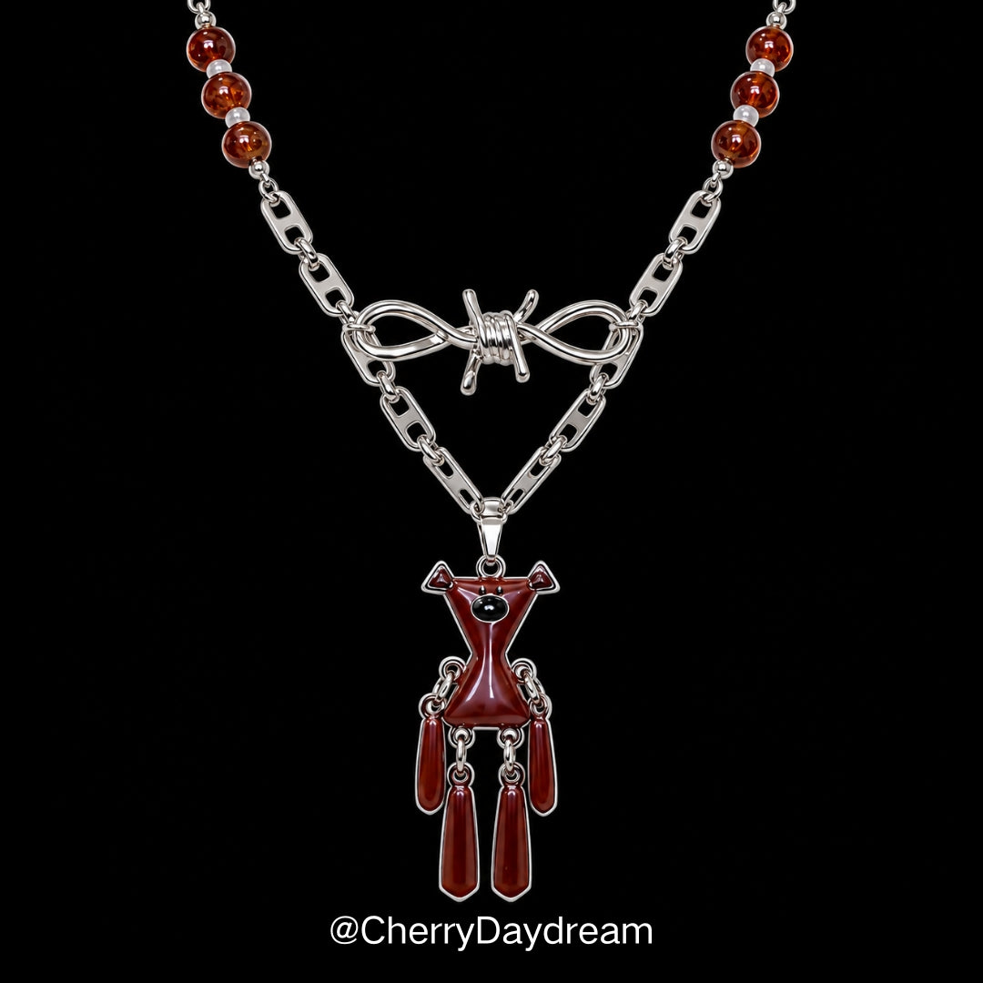 Brown Bear Bow Charm Layered Necklace