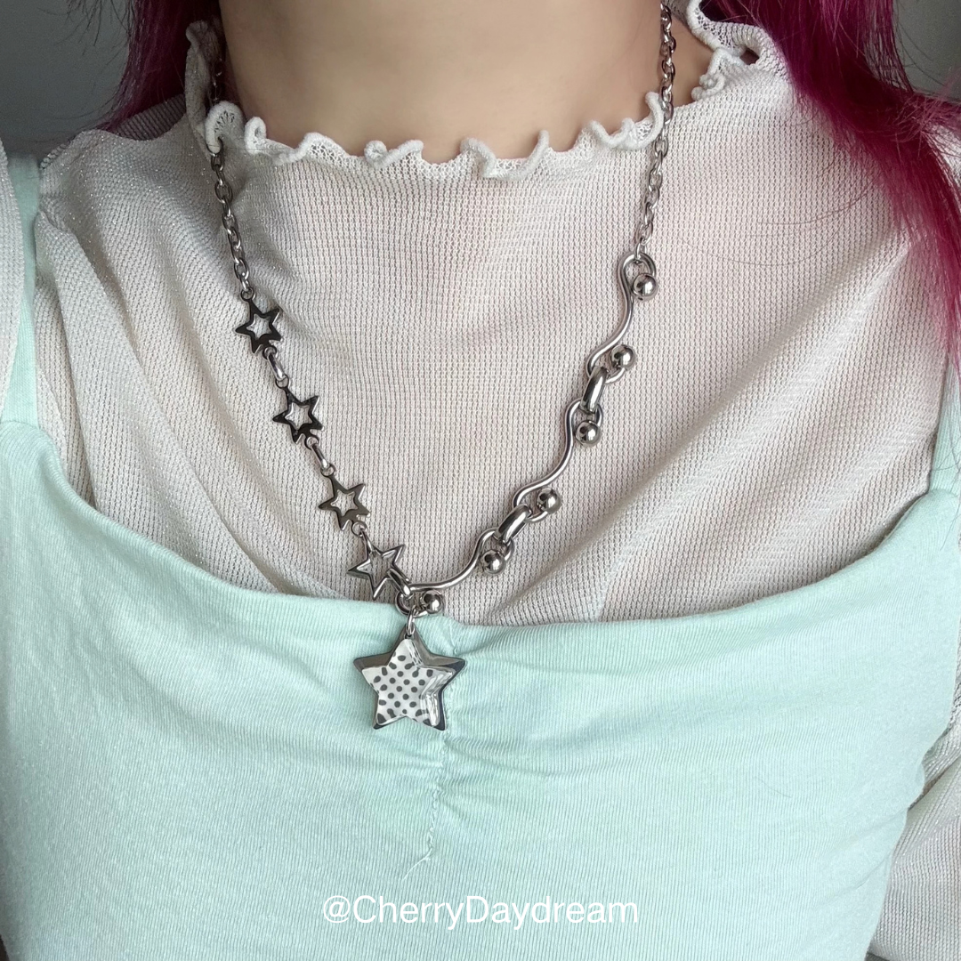 Handmade Polka Dot Star Asymmetric Necklace