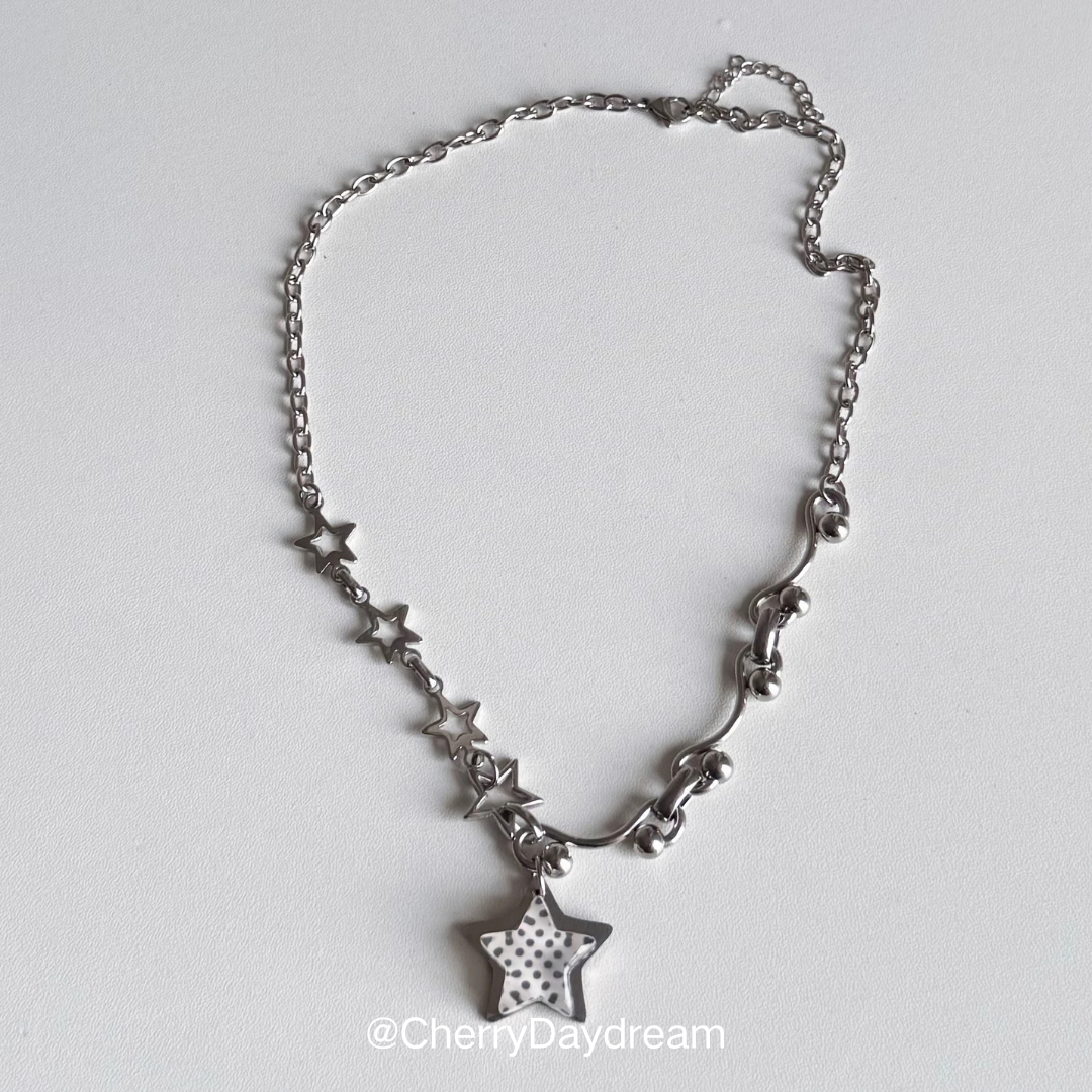 Handmade Polka Dot Star Asymmetric Necklace