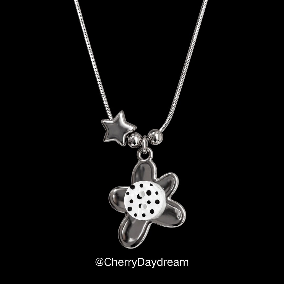 Silver Button Flower Star Necklace