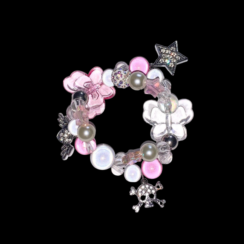 Sweet Chaos Charm Bracelet — Y2K Pearl Beaded Statement Bracelet