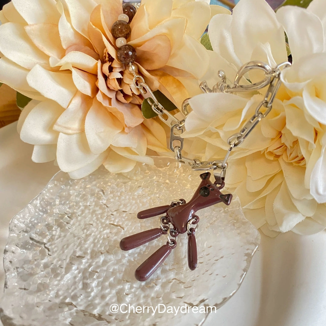 Brown Bear Bow Charm Layered Necklace
