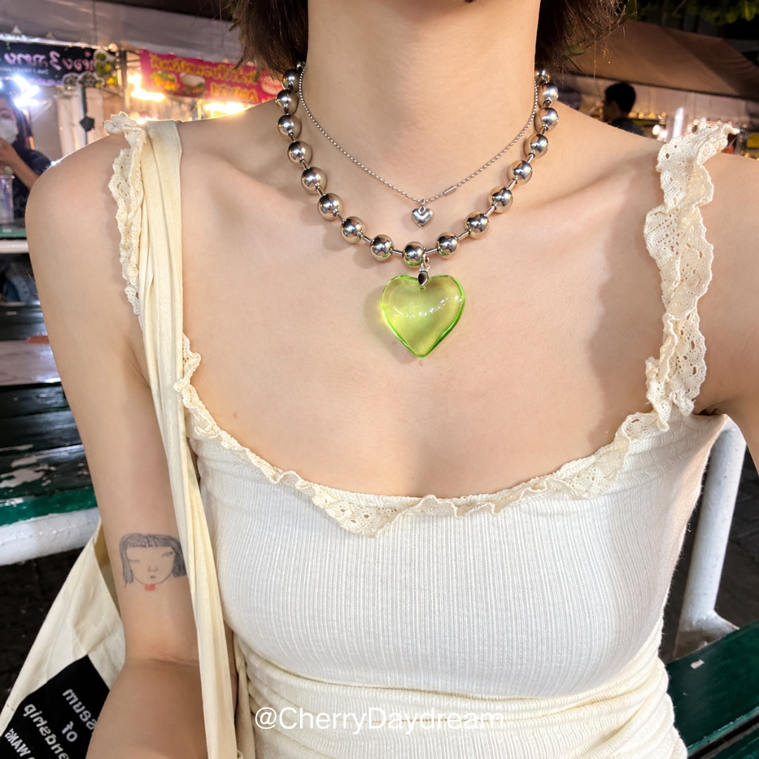 Heart Pendant Bead Necklace