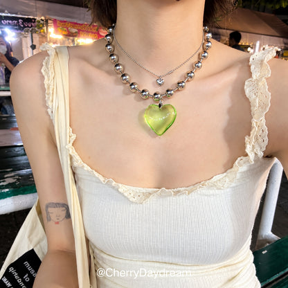 Heart Pendant Bead Necklace
