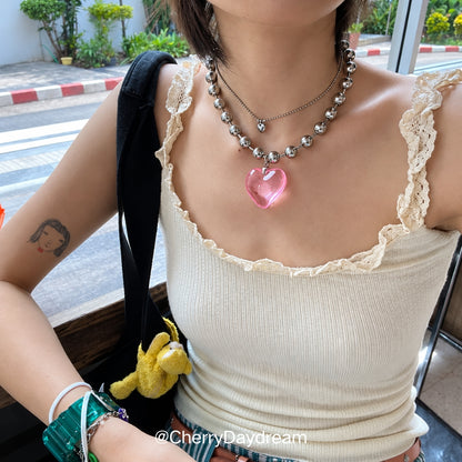 Heart Pendant Bead Necklace