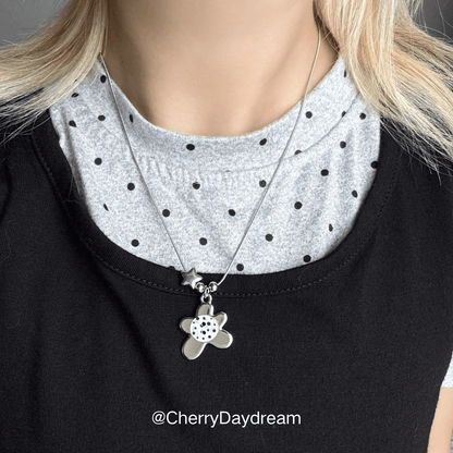 Silver Button Flower Star Necklace
