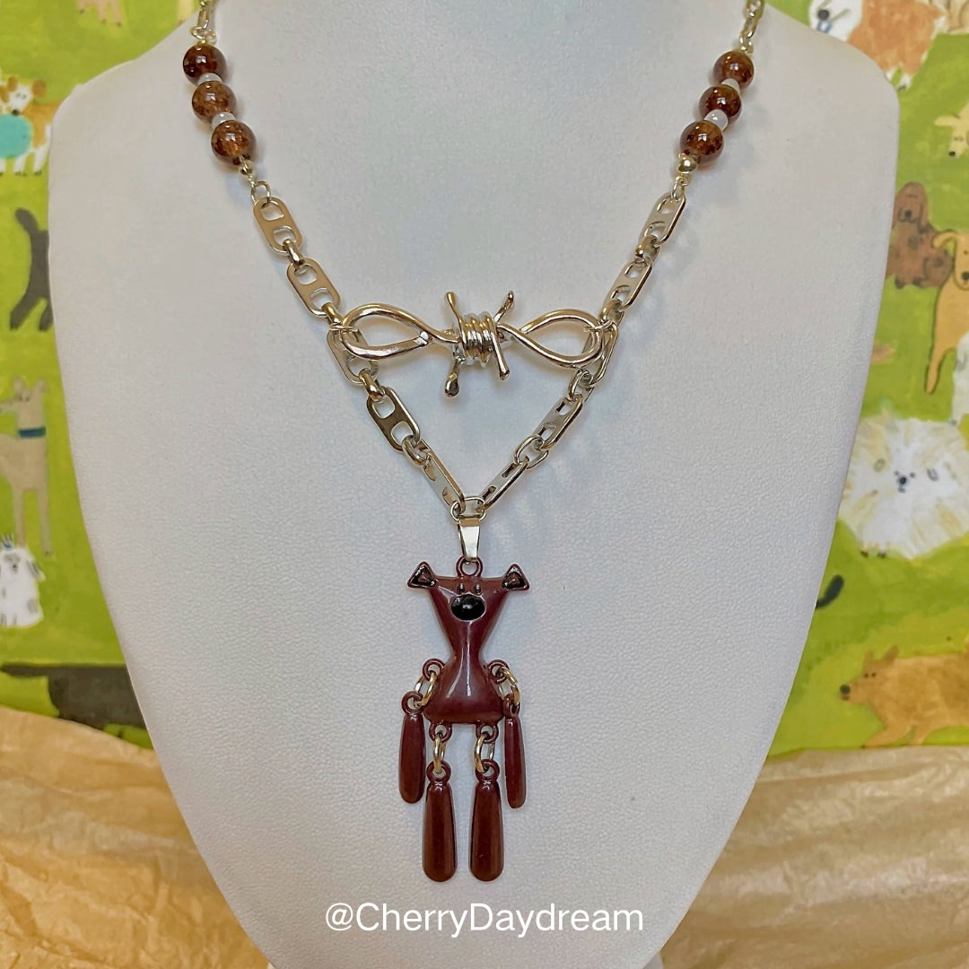 Brown Bear Bow Charm Layered Necklace