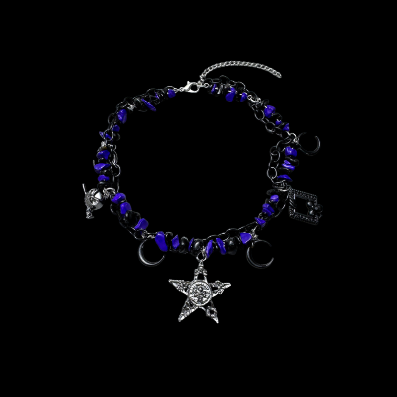 Midnight Star Charm Layered Necklace – Y2K Gothic Vintage Style Alloy Necklace