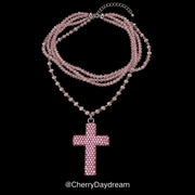 Handmade Pink Crystal Cross Layered Necklace