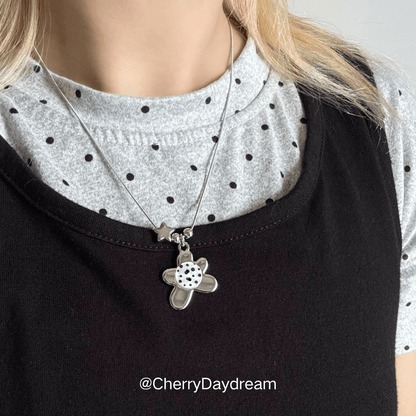 Silver Button Flower Star Necklace