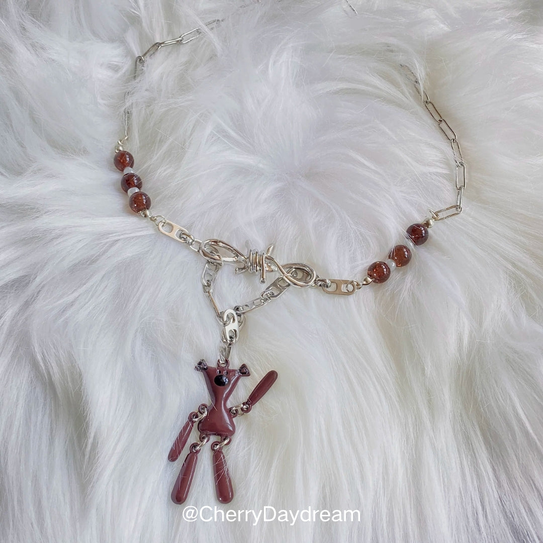 Brown Bear Bow Charm Layered Necklace