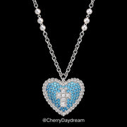 Blue Heart Cross Long Pendant Necklace