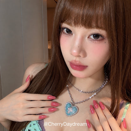 Blue Heart Cross Long Pendant Necklace