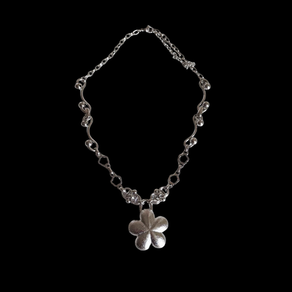 Flower Charm Necklace — Y2K Silver Floral Pendant Necklace