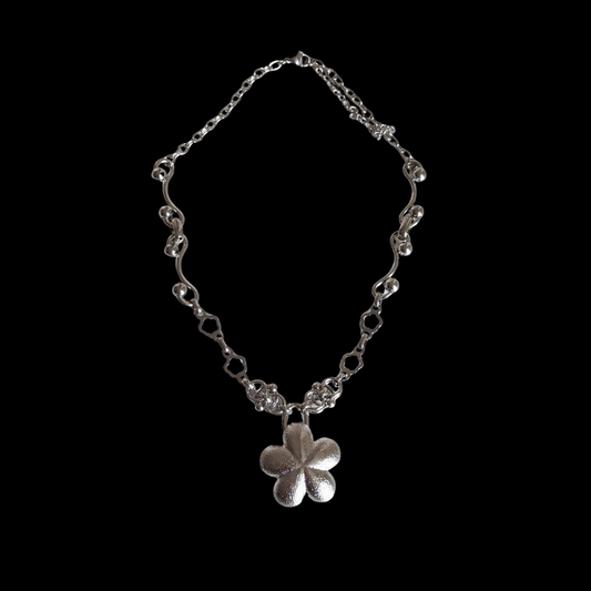 Flower Charm Necklace — Y2K Silver Floral Pendant Necklace