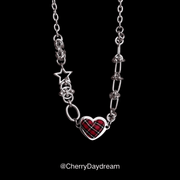 Tartan Heart Necklace — Y2K Gothic Plaid Charm Necklace