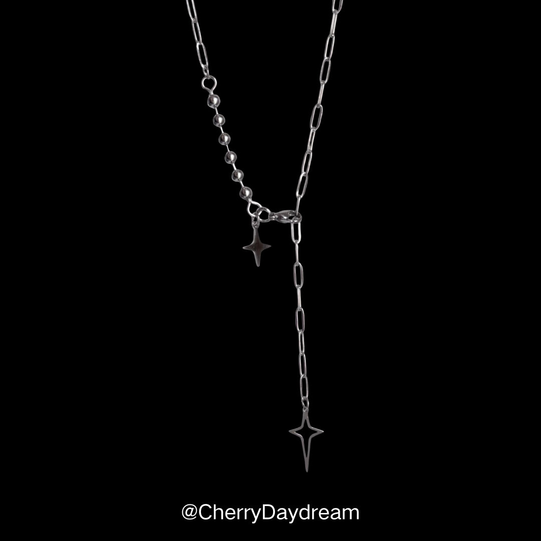 Silver Double Star Y-Chain Necklace