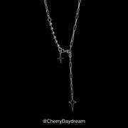 Silver Double Star Y-Chain Necklace