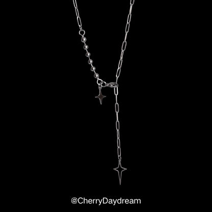 Silver Double Star Y-Chain Necklace