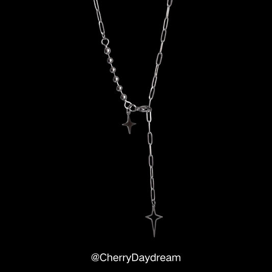 Silver Double Star Y-Chain Necklace