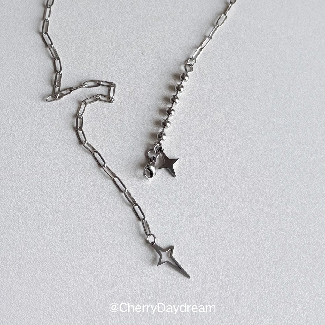 Silver Double Star Y-Chain Necklace