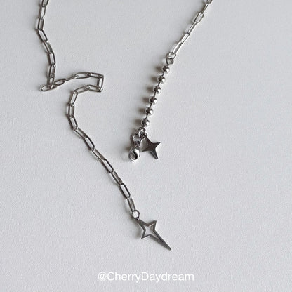 Silver Double Star Y-Chain Necklace