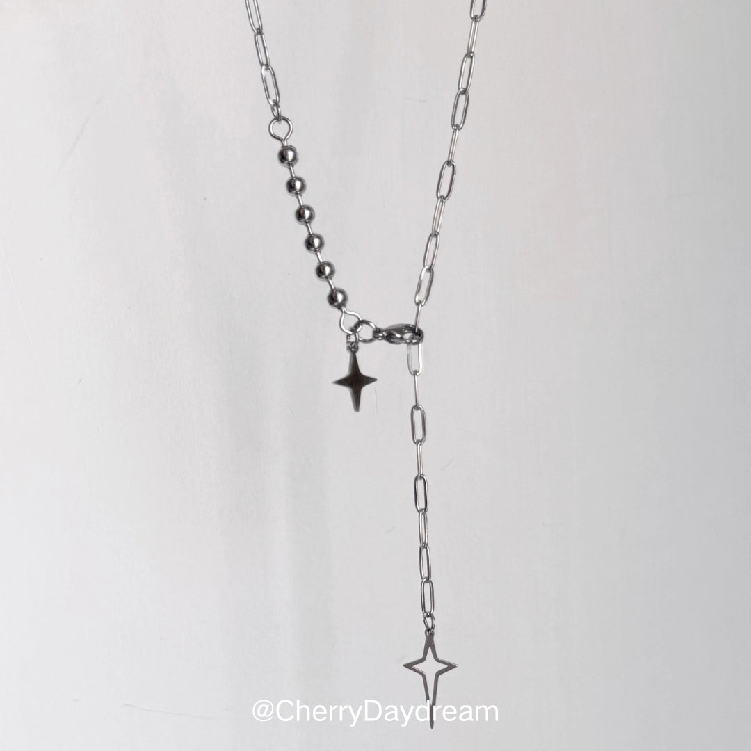 Silver Double Star Y-Chain Necklace