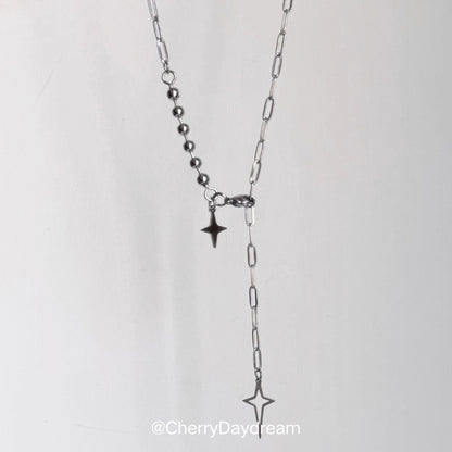 Silver Double Star Y-Chain Necklace