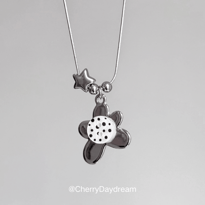 Silver Button Flower Star Necklace