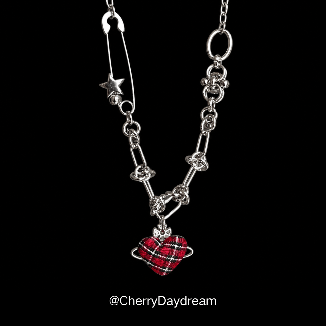 Red Plaid Heart Necklace