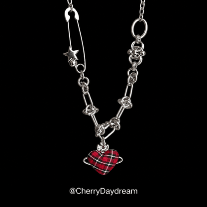 Red Plaid Heart Necklace
