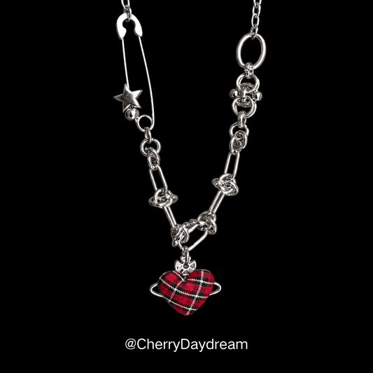Red Plaid Heart Necklace