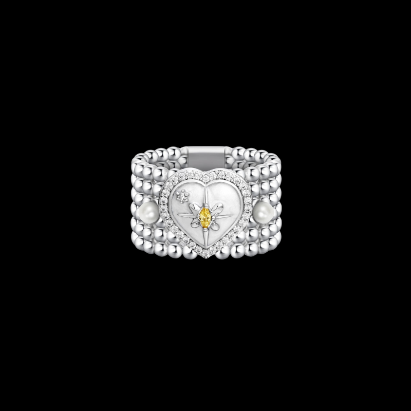 Dreamy Pearl Heart Ring – Y2K Fairycore Star Statement Jewelry