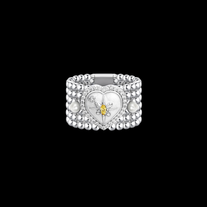 Dreamy Pearl Heart Ring – Y2K Fairycore Star Statement Jewelry