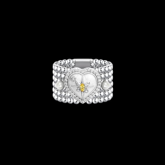 Dreamy Pearl Heart Ring – Y2K Fairycore Star Statement Jewelry